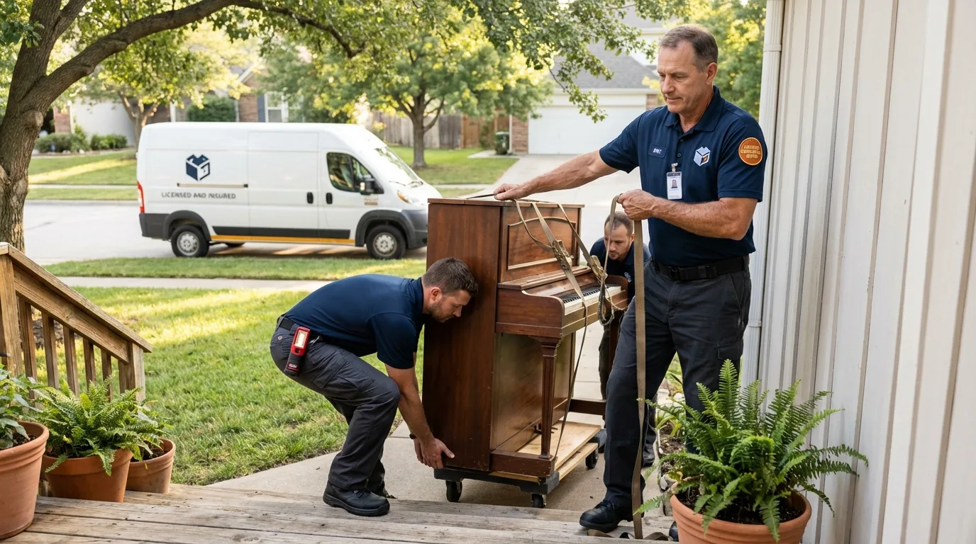 Licensed piano movers securing grand piano in Mauldin, SC