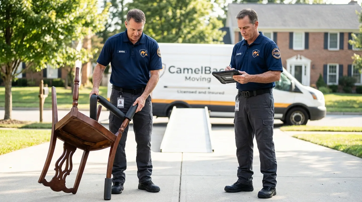Movers inspecting furniture for damage prevention before loading in Mauldin, SC
