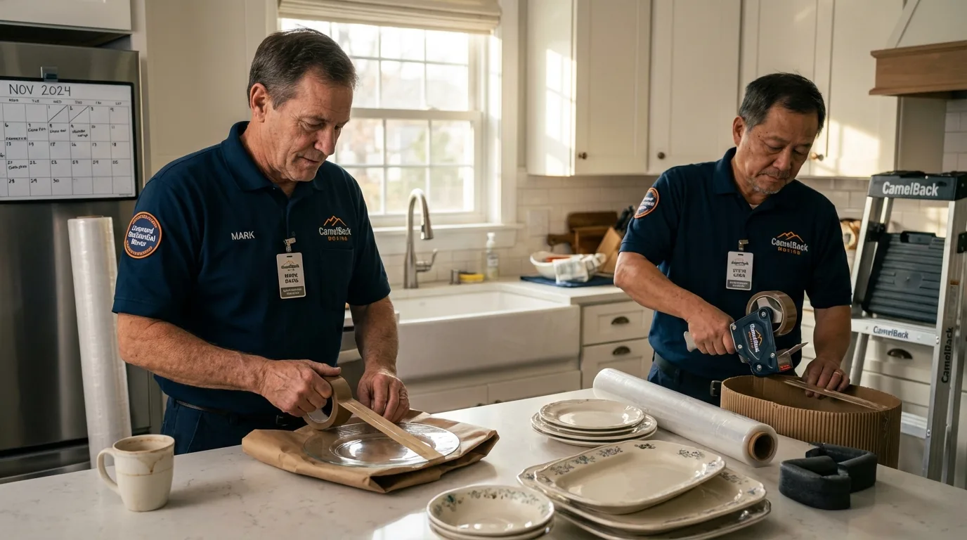 Professional crew packing kitchen dishware in Mauldin, SC